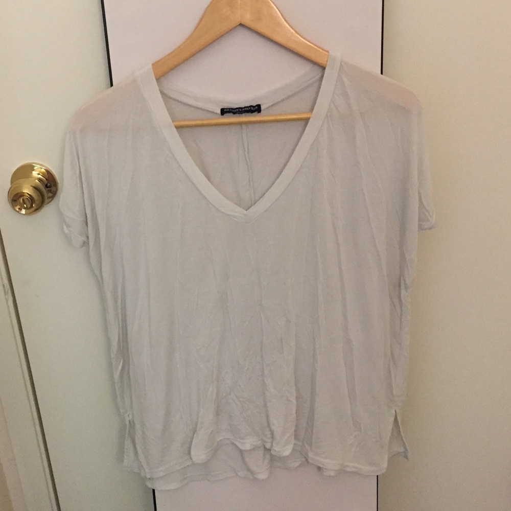 Brandy Melville White Vneck Short Sleeve Top